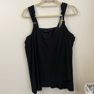 Miraclesuit Plus Size 22W Razzle Dazzle Asymmetrical-Drape Tankini Top Black